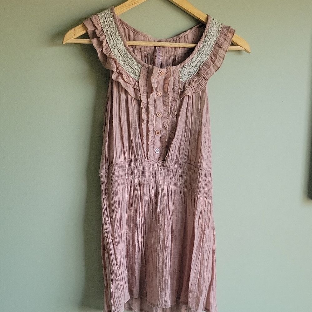 Venecia Pink Boho Babydoll Textured Sleeveless Peasant Top Size M